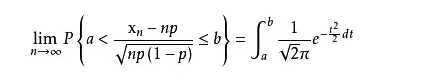 设随机变量X(n=1,2,...,)服从参数为n，p(0<p<1)的二项分布，则对于任意有限区间(a，b)有