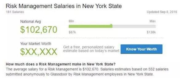 以纽约为例,Risk Management 平均年薪高达10w+美元