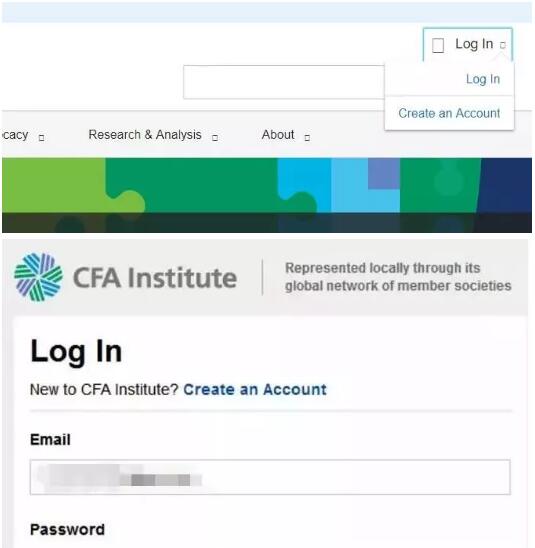  打开CFA协会官网，输入账号密码登录；点击右上角的&ldquo;Log In&rdquo;按钮