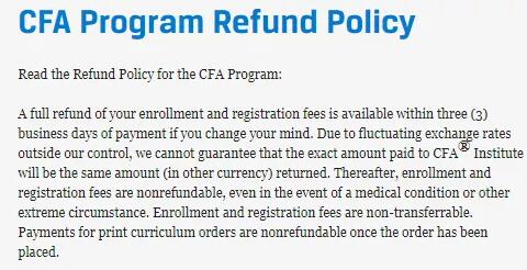 如果CFA报名时购买了纸质版教材，订单付款后纸质教材的费用是不可退款的