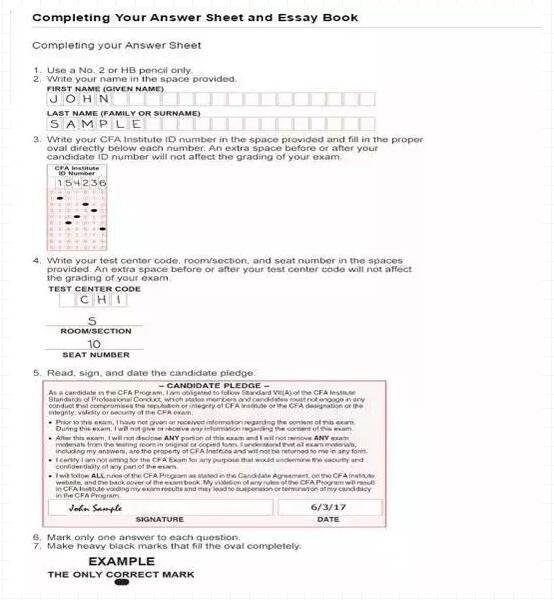 CFA一级答题卡填涂样本（仅供参考） 